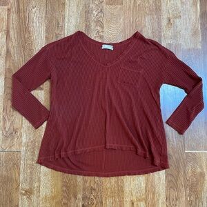 UO Waffle Knit Long Sleeve Rust Medium